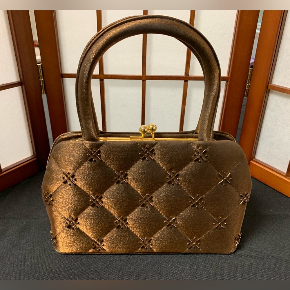 Vintage Evening Dress Party Fabric Purse Bronze-Brown. Like New